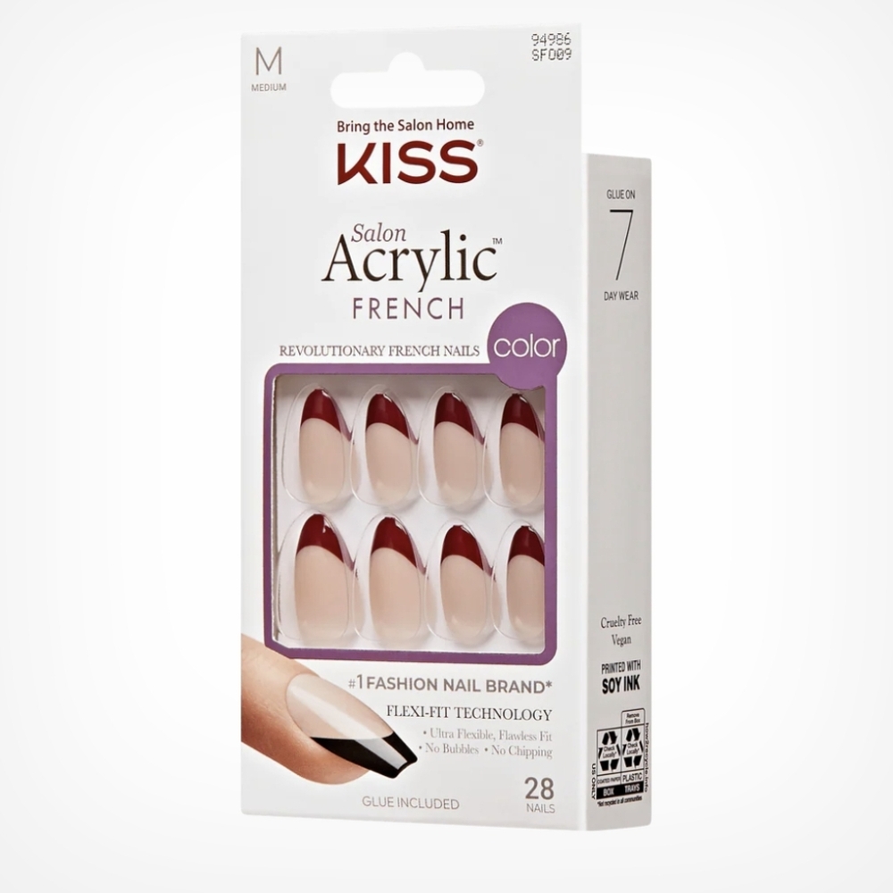 NEW! KISS French Acrylic Nails with Burgundy Tips
